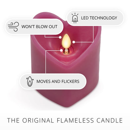 Luminara Raspberry Sorbet Heart Shaped Pillar Candle - Flickering Real-Flame Technology - Remote Ready - Romantic Valentine's Collection - 3.5" x4.5"