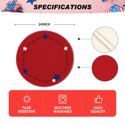 Artoid Mode Red Stars Border 4th of July Round Placemats Set of 4,14 Inch Memorial Day Table Mats for Party Kitchen Dining Decoration