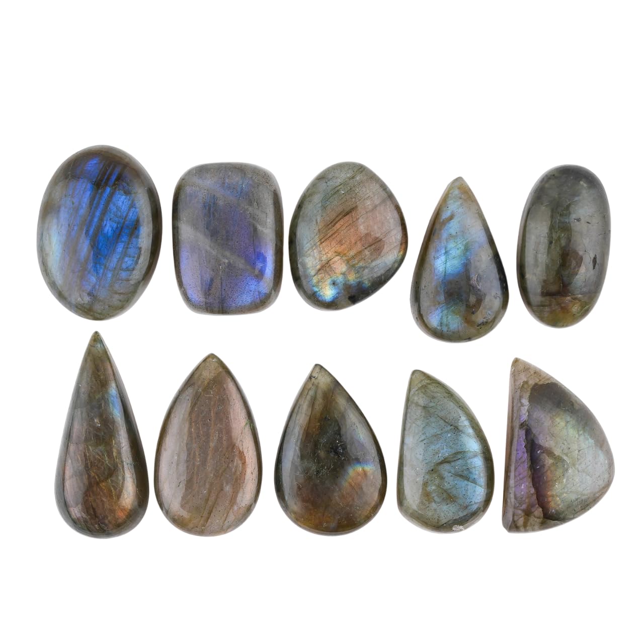 CRYSTALIS Wholesale Bulk 10pcs Labradorite Loose Gemstone, Mix Shapes, Natural Cabochons Jewelry Making Supply, Chakra Healing Polished Stone, Wire Wrapping, DIY, Gem Collection [20mm+]