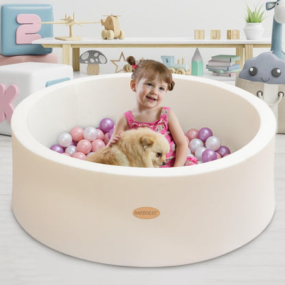 HARBOLLE Baby Ball Pit 35.4" Soft Round Memory Foam Ball Pits NOT Included Balls Indoor Outdoor Playpen for Babies Toddlers Kids Great Gift for Girls Boys, White