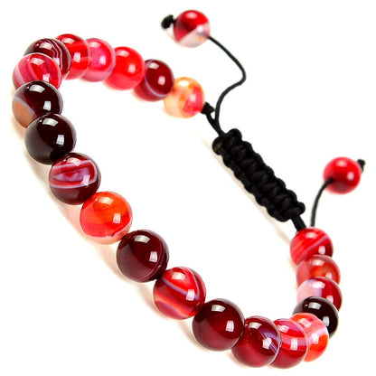 MASSIVE BEADS Natural Healing Power Gemstone Crystal Beads Unisex Adjustable Macrame Bracelets 8mm (Agate Red, 8mm)