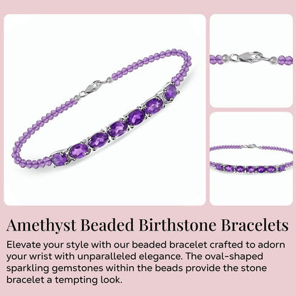 SHOP LC DELIVERING JOY Amethyst Bracelet for Women in Sterling Silver - Unique Adjustable Birthstone Jewelry for her Birthday Christmas Gifts Size - 7.25 Inches