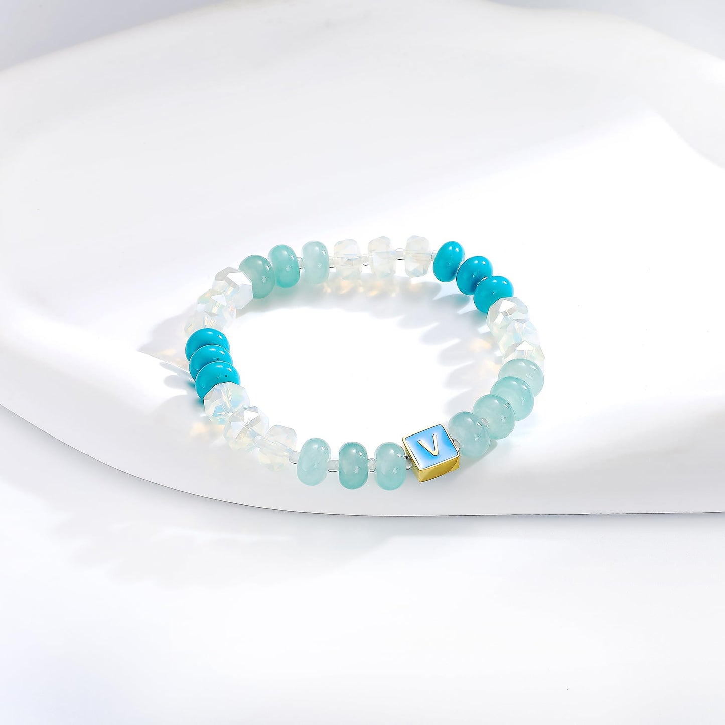 SLYAIH Colorful Beaded Initial Bracelets for Women Boho Crystal Beaded Elastic Stretch Bracelet A-Z Letter Bracelet Handmade Jewelry Gifts for Women