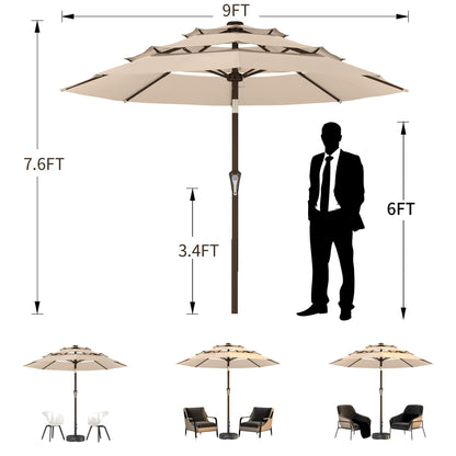 Ayge 9FT 3-Tier Large Outdoor Patio Umbrella Market Table Umbrella-UV Resistant,Easy Push Button Tilt and Crank,8 Sturdy Fiberglass Ribs Heavy-Duty Pool Umbrella for Deck,Backyard,Garden,Yard,Navy