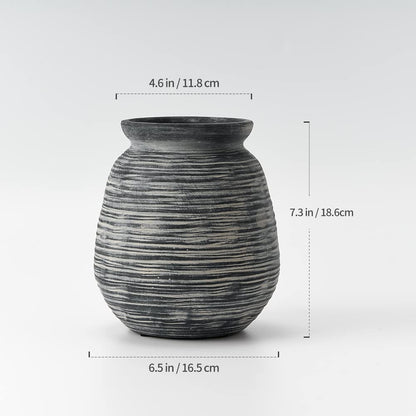SIDUCAL Ceramic Rustic Farmhouse Flower Vase, Pottery Decorative Flower Vase for Home Decor, Table, Living Room Decoration, Shelf Decor, Mantel, 7.3 Inch, Black