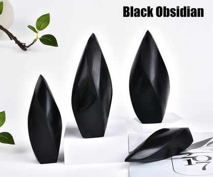 JIC Gem Large Healing Crystal Tower Black Obsidian 4 Sides Spiral Obelisk Point Energy Gemstone Home Decor 1.1-1.7 Lbs