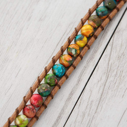 Plumiss Women Natural Imperial Jasper Beaded Vegan 3 Wrap Stackable Bracelet