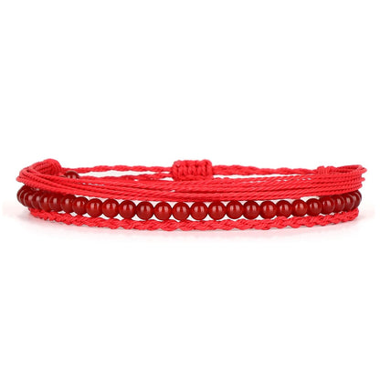 QOGIR Handmade Healing Stones Bracelet,4mm Natural Carnelian Gemstone Beads Bracelet, for Men Women Gifts with 2PCS Size Adjustable Rope Bracelets