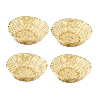 LONG XIN SERIES 4 Pcs 9 Inches Small Round Basket Storage Organizers Bamboo Handmade Basket for Kitchen Organization Stackable Storage