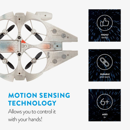 Star Wars Millennium Falcon Motion Sensor UFO Drone - Hand Controlled Hover Quadcopter with Flip Stunt Mode and Obstacle Avoidance - Officially Licensed Star Wars Toy for Kids 6+