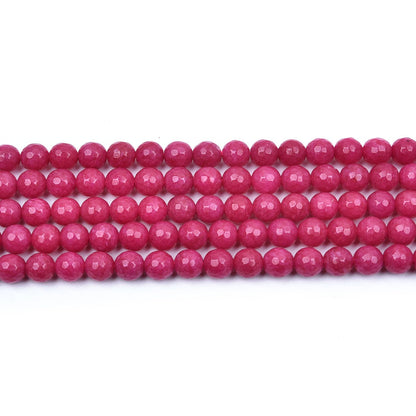 HAAMIIQII 6mm Rose Red Jade Faceted Round Stone Spacer Beads, Loose Gemstone Beads for Jewelry Making, DIY Bracelet, Necklace, Healing Crystal 15 Inch (65pcs)