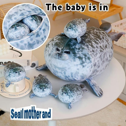 19.6Inch Chubby Blob Seal Pillow CuteSeal Plush with 4 Baby Seal Plushies in Her Tummy Soft Stuffed Cotton Plush Animal Toy Gift for Kids