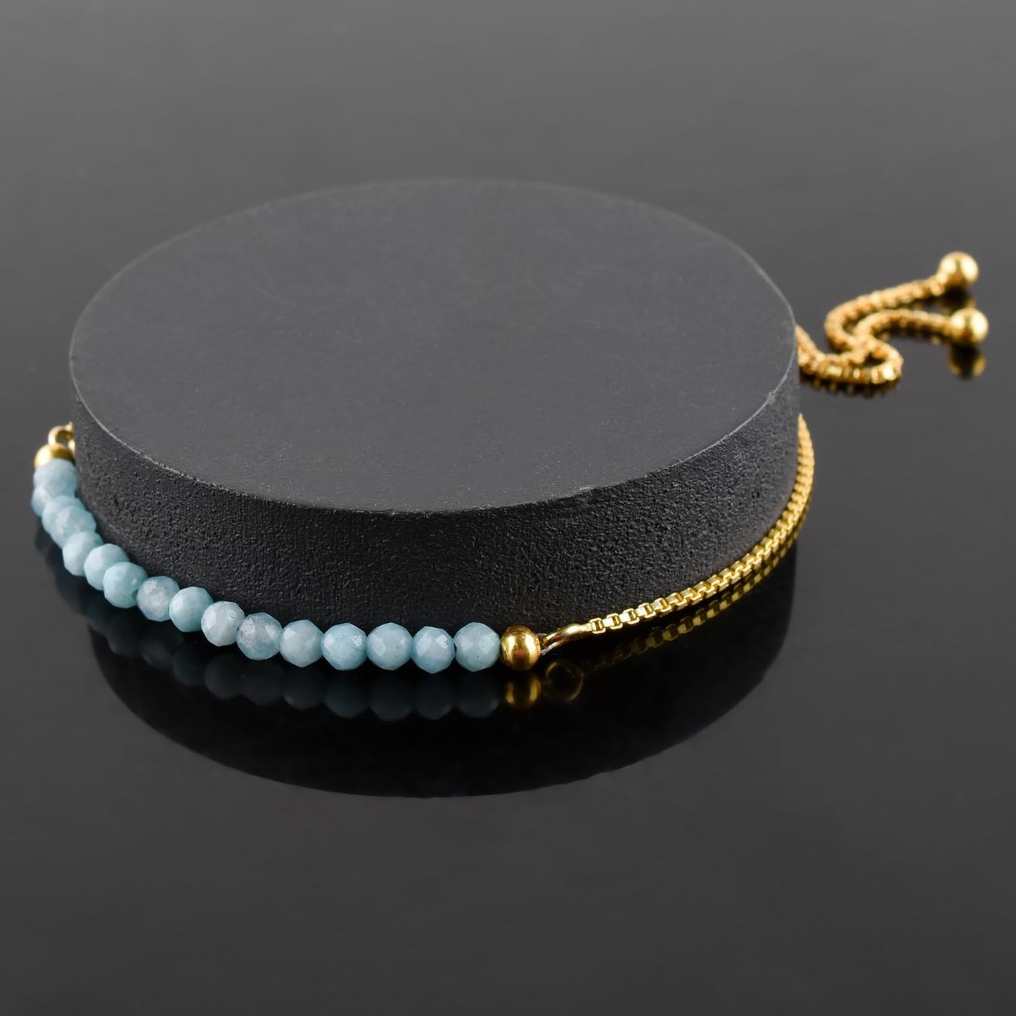 InfinityGemsArt Larimar Bracelets For Women, Natural Birthstone Jewelry Blue Beads Beaded Stone Bolo Slider Crystals Gemstones Jewelry, 14K Gold Plated Adjustable Chain, Valentines Day Gifts For Her