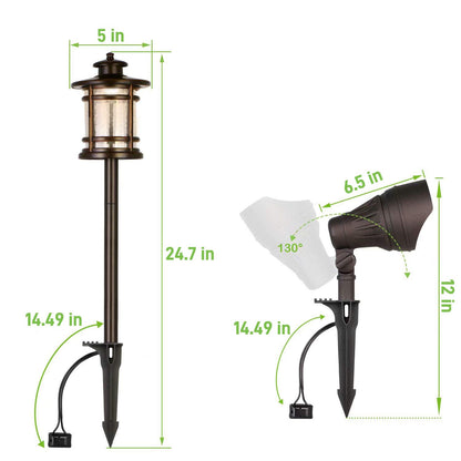 hykolity 8 Pack Low Voltage LED Landscape Kits, 12V-15V Pathway Flood Light Kits, 10W 390LM and 3.4W 155LM Wired for Outdoor Yard Lawn, Die-cast Aluminum, 50W and 30W Equivalent