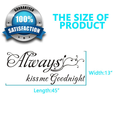 AnFigure Always Kiss Me Goodnight Wall Decal, Bedroom Wall Stickers, Women Family Quotes Couples Love Romantic Marriage Bed Inspirational Bathroom Sayings Words Vinyl Art Home Decor Stickers 45"X13"