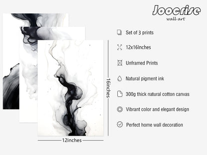 Black White Abstract Wall Art Decor Gray Modern Wall Art Minimalist Canvas Painting Black White Grey Pictures Poster Abstract Prints Artwork for Living Room Bedroom 12x16 Set of 3 Inch Unframed