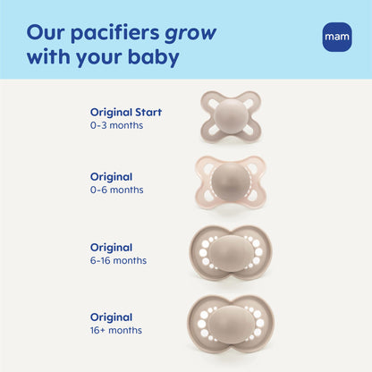 MAM Original Baby Pacifiers 0-6 Months, Binky for Newborn Babies, BPA-Free Skin Soft Silicone Nipple, Glows in The Dark, Developed with Medical Experts, 6 Count, Made in Europe