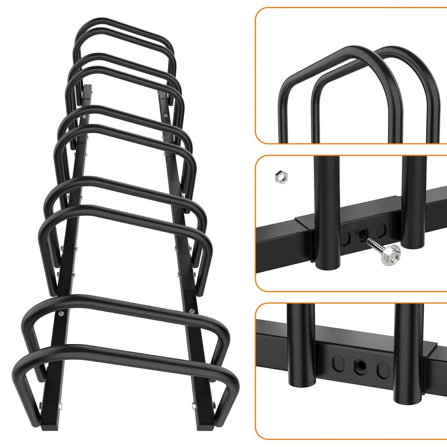 WALMANN 5 Bikes Floor Bike Stand, Bike Parking Rack Garage Bike Storage Stand Indoor/Outdoor 22-28" Wheel Stand, Max. Tire Width 2.1"