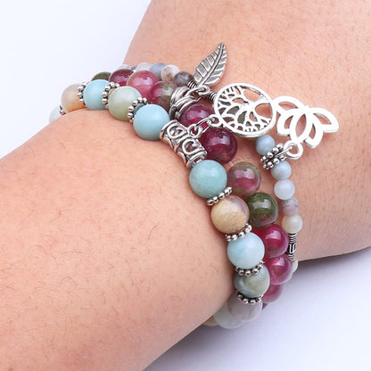 UEUC Tree of Life Yoga Healing Stone Bracelets, Multilayer Lotus Chakra Stone Reiki Bracelet Sets, Anxiety Crystal Natural Stone,for Women Stress Relief(#76)