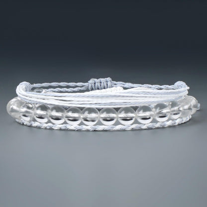 QOGIR Handmade Healing Bracelet,8mm Natural Clear Quartz Crystal Gem Stone Beads Bracelet for Men Women Gifts with 2PCS Size Adjustable Rope Bracelets