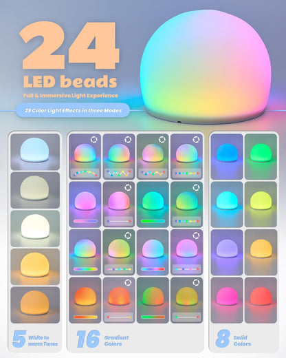 Night Light for Kids, Soft Egg Light with 13 Colors Changing Mode, Interactive Tap Light Stress Relief, LED Sensory Light Ball, Adjustable Brightness Globe Lamp Christmas Gifts, Auto-dim in 30 Minutes