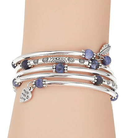 FULU AUTUMN Beaded Bangle Bracelets for Women Silver Wrap Bangles Bracelet Womens Costume Jewelry Fashion Gift(Blue)