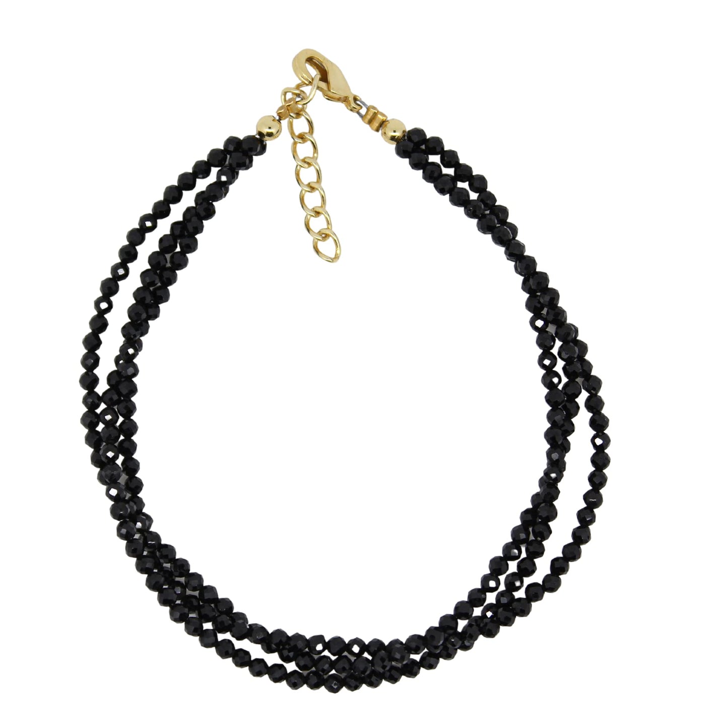 Gempires Natural Black Spinel Beaded Bracelet Gemstone Multi Strand Crystal Jewelry Hypoallergenic 8 Inch Gold Plated Elegant Birthday Jewelry Gifts for Women