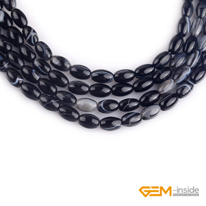 GEM-Inside 6x9mm Natural Black Botswana Onyx Agate Stone Semi Precious Rice Olive Oval Chakras Beads for Jewelry Making DIY Handmade Craft Supplies 15"