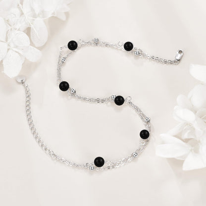 CRMAD Black Onyx Bracelet for Women Sterling Silver Beach Jewelry Gift for Women (black onyx, bracelet 7+2'')