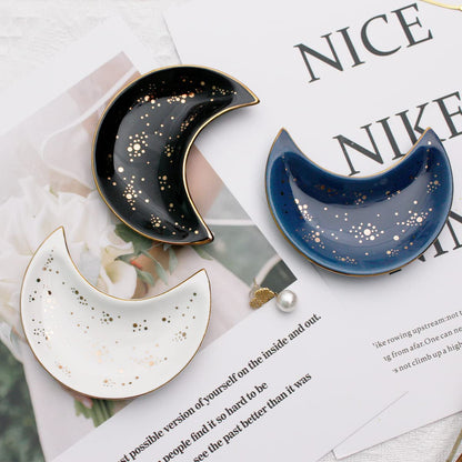 Soddeph Small Moon Ceramic Jewelry Tray, Decorative Trinket Dish, Ring Holder Plate, Modern Accent Tray for Bathroom, Nightstand, Entryway Table, Vanity (1, White)