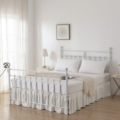 Bed Skirt Queen Size Ruffled Bed Skirts with Split Corners, 14 Inch Drop Dust Ruffle Bed Skirt with Platform, Tufted Boho Bed Skirting Queen Size, Striped, Ivory, 14" Queen