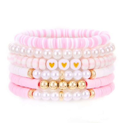 YEOSMINE Boho Heishi Clay Beaded Stretch Bracelets Stack For Women, Preppy Teens Friendship Gold Bracelets Cute Beach Surfer Accessories Bulk Set Trendy Fashion Jewelry
