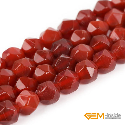GEM-Inside 8mm Faceted Natural Red Agate Stone Beads for Cambay Jewelry Making Full 15" Strand Power Energy Healing Chakra Stone Beads
