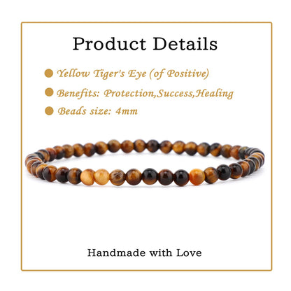 Bymitel 4mm Yellow Tiger's Eye - Handmade Reiki Gemstone Stretch Bracelet, Natural Beauty & Spiritual Essence, Crystal Healing for Unisex Adults