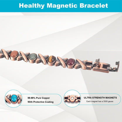 EnerMagiX Copper Bracelets for Women, 7.28-8.46inch Colorful Turquoise Adjustable Bracelets with Magnets,Mother's Day Jewelry Gifts