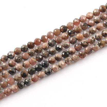 Song Xi 120pcs 3mm Natural Black Stripe Rhodochrosite Gemstone Beads Faceted Round Loose Stone Beads for Jewelry Making (1 Strand)