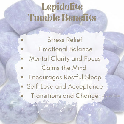 Karma Gems Lepidolite Tumbled Stones Natural Crystal Kit for Reiki Healing Crystal Polished, Tumble Stones, Chakra Balancing, Reiki Gift, Home Decor (15-25 MM)