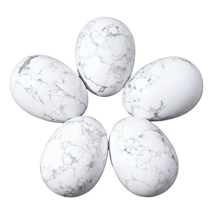 favoramulet Polished Stone Egg for Easter Day, Palm/Pocket/Worry Enegry Healing Crystal Display Sphere Figurine Fengshui, White Howlite Turquoise 1.8" x 1.3"
