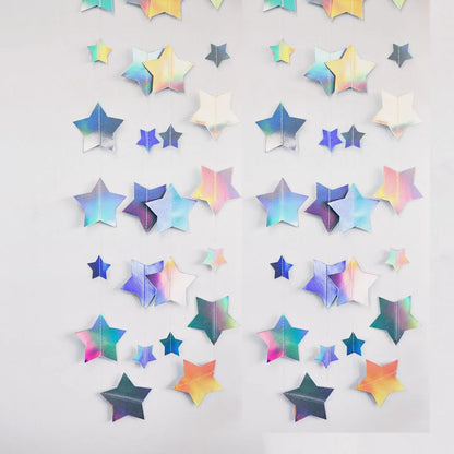 Iridescent Glitter Mixed Star Paper Garland Banner Décor 40 Feet Mixed Little and Large Twinkle Star Hanging Bunting Banner Backdrop for Wedding Baby Shower Birthday Graduation Disco Party Decorations