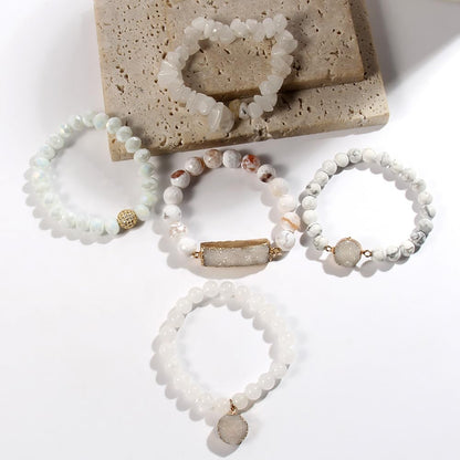 Yomisa 5PCS Natural Boho Beaded Bracelets for Women Men,Healing Turquoise Jasper Agate Crystal Gemstone Stone Diamond Chakra Multilayer Wrap Bohemian Handmade Jewelry Beads Stretch Bracelet Set