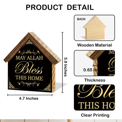 Islamic Ramadan Wood Sign Home Decor Muslim Eid May Allah Bless This Home House Shaped Wooden Block Sign Desk Shelf Table Decor