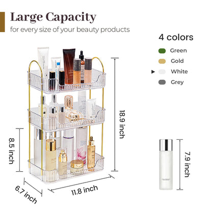 Aveniee Bathroom Counter Organizer, 3 Tier Perfume Skin Care Countertop Storage Shelf, Vanity Makeup Tray for Cosmetic Skincare Lotion,Clear