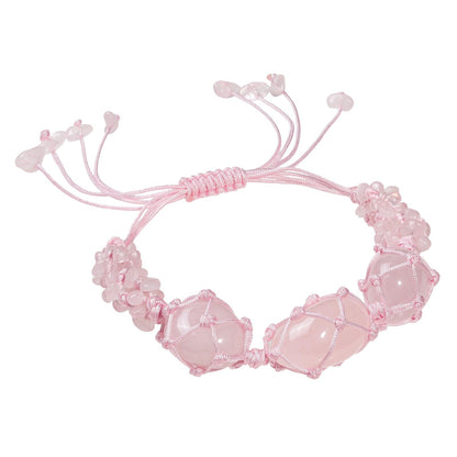 TUMBEELLUWA Boho Handmade Braided Crystal Holder Bracelet Chakra Healing Crystal Chips Bracelet Adjustable Trendy Jewelry Gifts for Women Men, Rose Quartz
