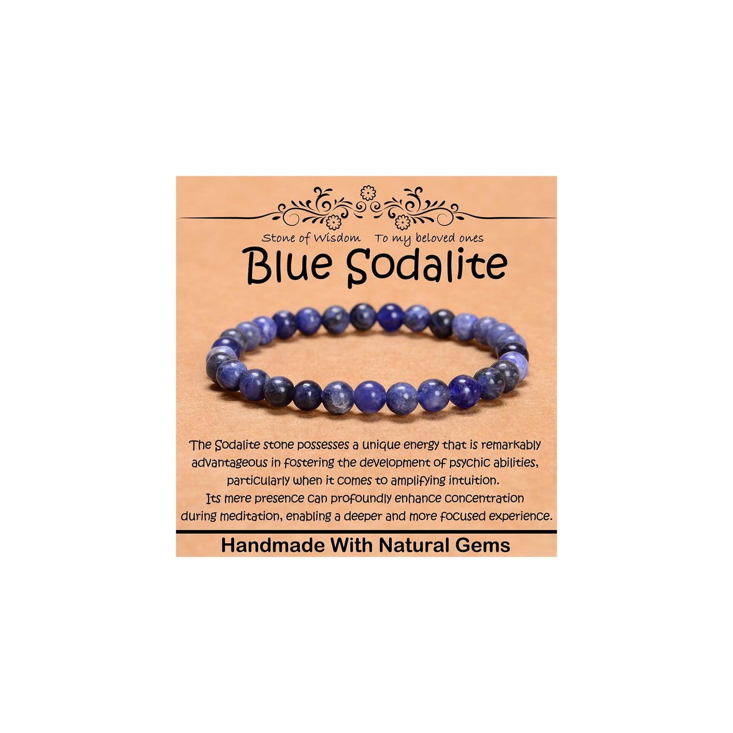 CHCCOYE 6mm Natural Healing Gemstone Bracelet Handmade Yoga Stretch Elastic Bracelet Stress Relief Crystal Jewelry for Men and Women (6mm, Blue Sodalite)