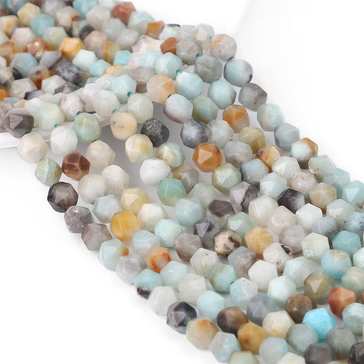 BEADIA Faceted Natural Amazonite Stone Round Beads 8mm 36cm/Strand for Jewelry Making