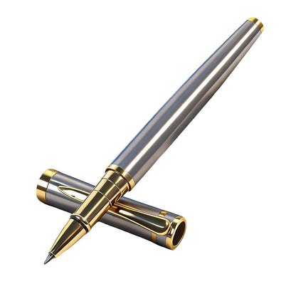 LUHSIN Black Lacquer Rollerball Pen - Premium Luxury Writing Pen (Gold)