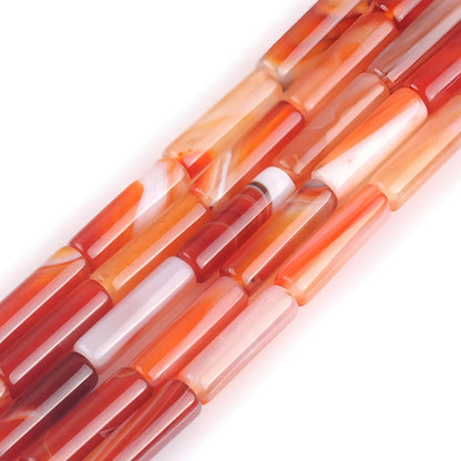 HAAMIIQII Natural Orange Red Carnelian Tube Beads 13x4mm Column Stone Cylinder Gemstone Loose Beads for Jewelry Making Strand 15 Inch (28-29pcs)