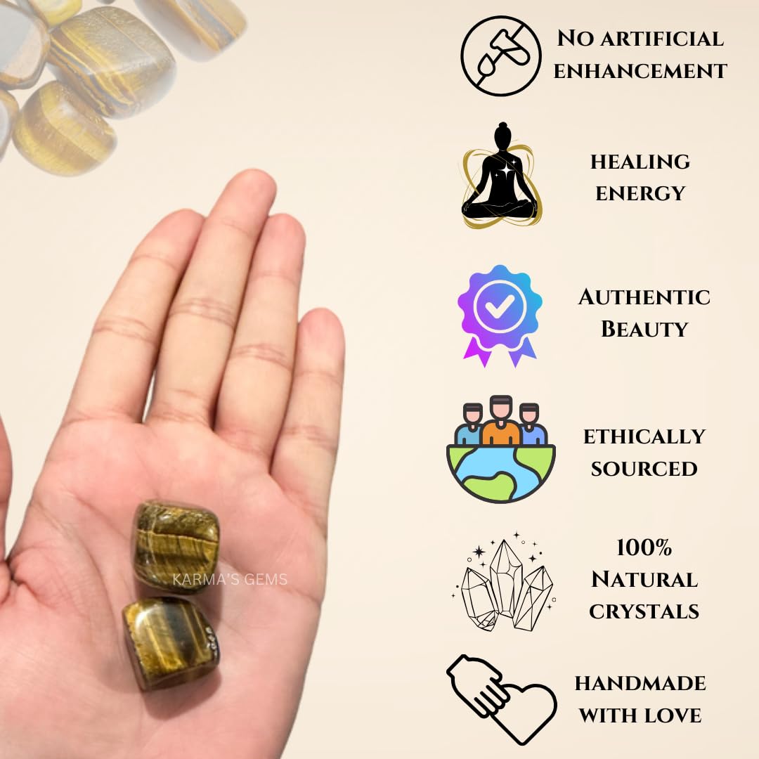 Karma Gems Tiger Eye Tumbled Stones Natural Crystal Kit for Reiki Healing Crystal Polished, Tumble Stones, Chakra Balancing, Reiki Gift, Home Decor (15-25 MM)