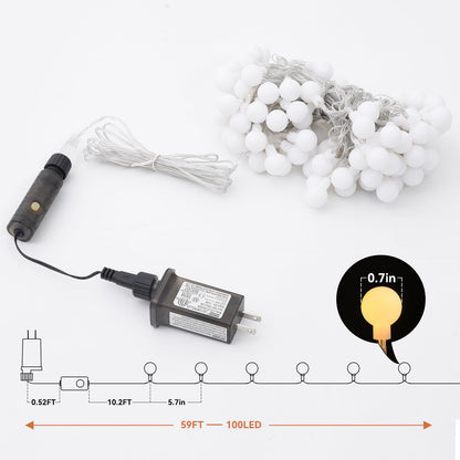 Dailyart Globe String Lights, 100Led 59FT Waterproof Fairy Lights Plug in 8 Modes with Remote Control, Brightness Adjustable &Timing String Lights Indoor Outdoor, Fairy Lights for Bedroom, Warm White