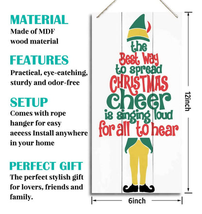 The Best Way To Spread Christmas Cheer, Winter Seasonal Wall Art Hanging Wooden Sign Merry Xmas Holiday Decorations for Home Outside Indoor